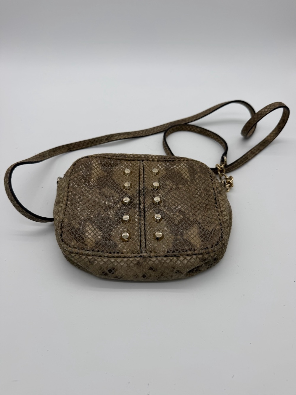 Michael Kors Brown Snake-Embossed Crossbody with Gold Studs